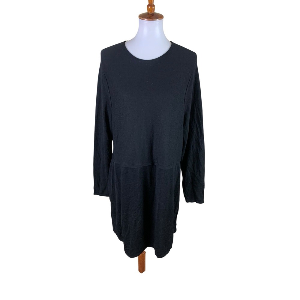 J Jill Black Long Sleeve Drop Waist Mini Dress Minimalist Quiet Luxury Casual XL